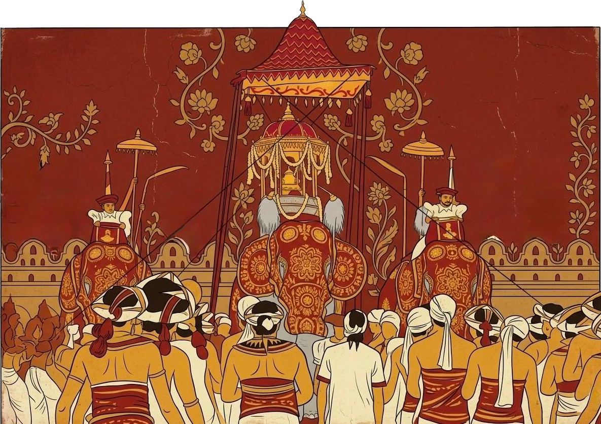 The Maligawa Tusker bearing the ranhilige through the streets of Kandy, walking on white pavada cloth